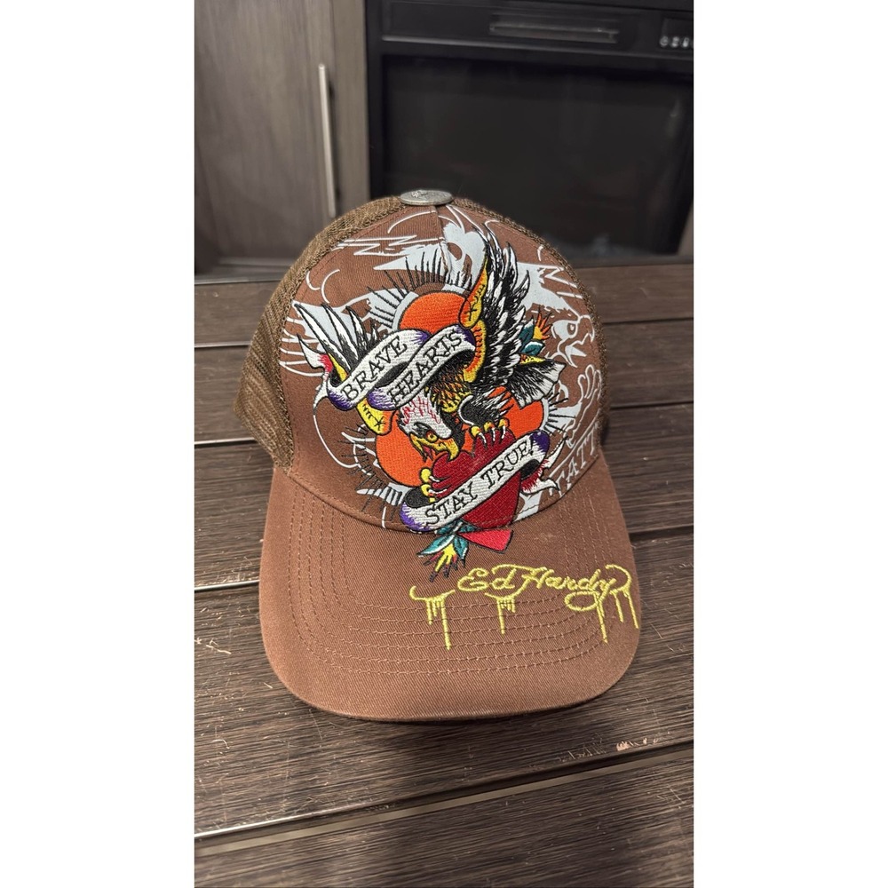 Ed Hardy Trucker Hat‎ Brave Hearts Eagle Brown Snapback